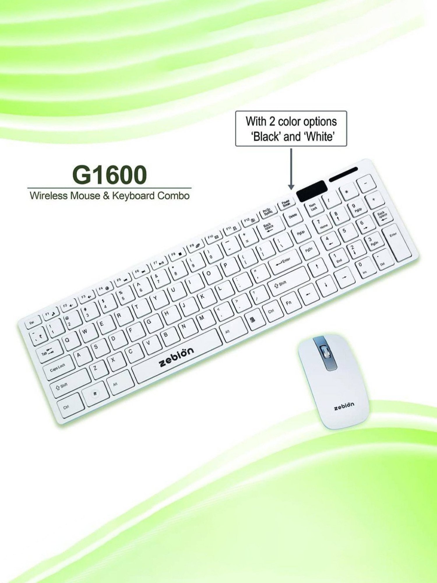 Zebion G1600 Wireless Keyboard Mouse Combo and Pronto 101 USB HUB (White)