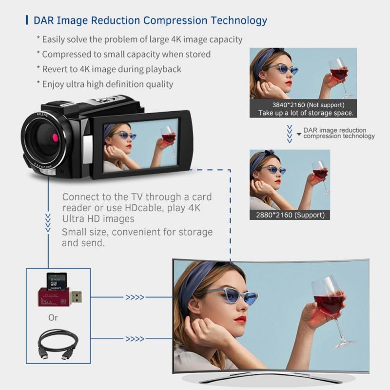 Andoer HDR-AE8 4K WiFi Digital Video Camera Camcorder DV Recorder 30MP 16X Digital Zoom IR Night Vision 3 Inch IPS LCD Touchscreen with 2pcs Rechargeable Batteries + Extra 0.39X Wide Angle Lens +