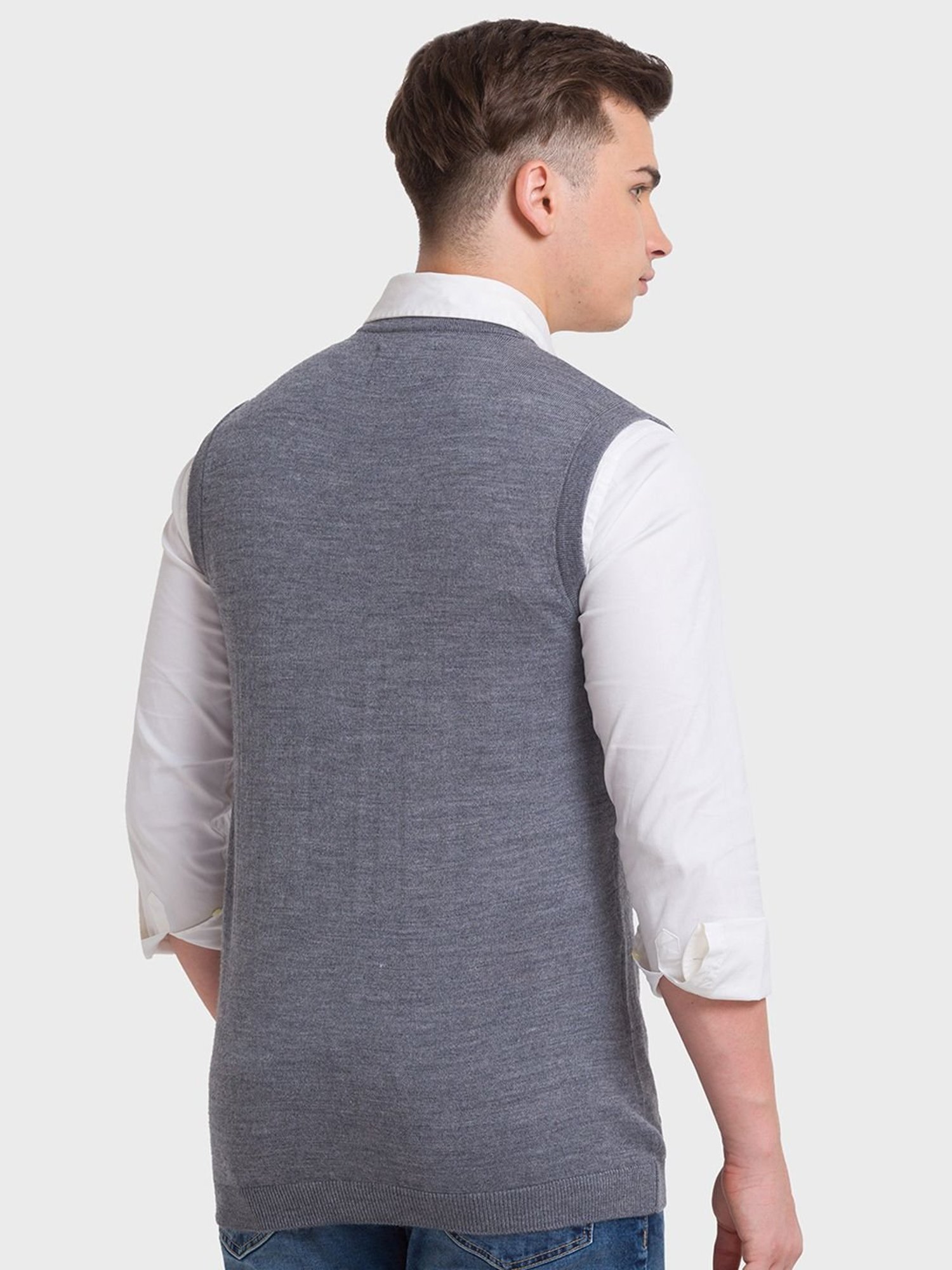 ColorPlus Grey Regular Fit Texture Sweaters