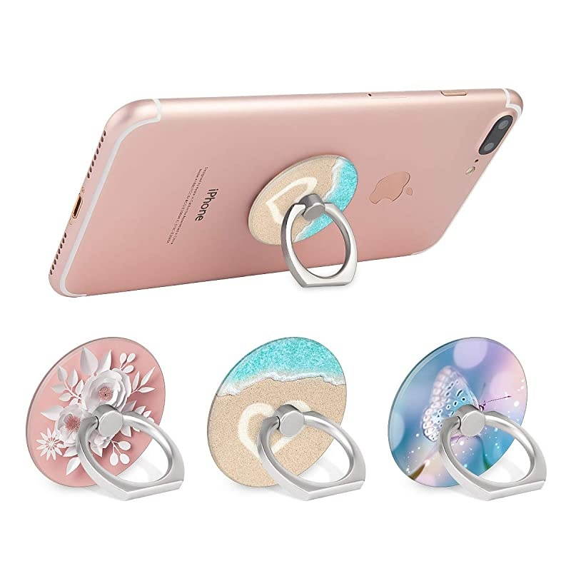 Phone Ring Holder 3 Pack Beach Flowers Butterfly Universal Finger Ring Stand Grip Kickstand Compatible with Smartphones and Tablets
