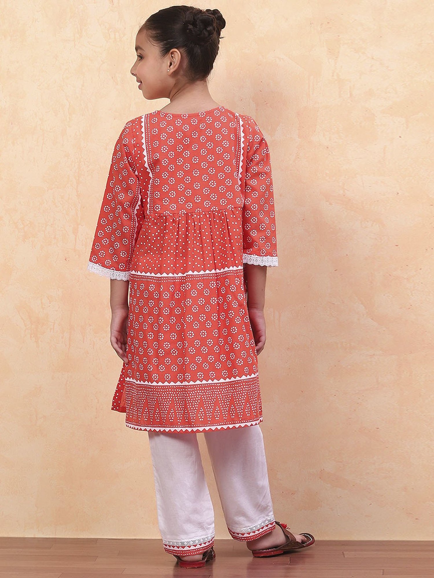 Biba Girls Orange Cotton Printed Suit Sets