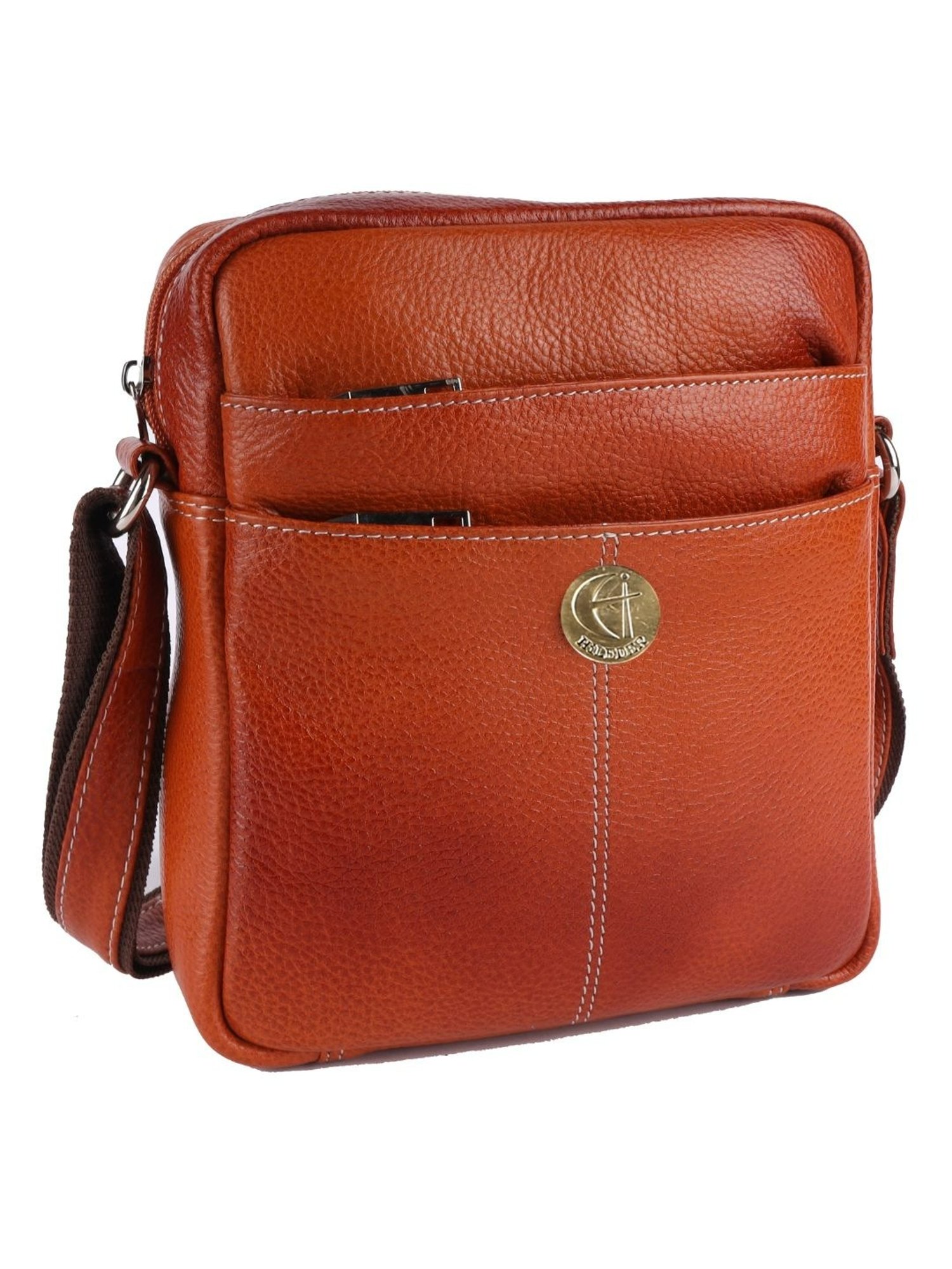 HiLEDER Orange Textured Small Leather 6.5 inch Cross Body Bag