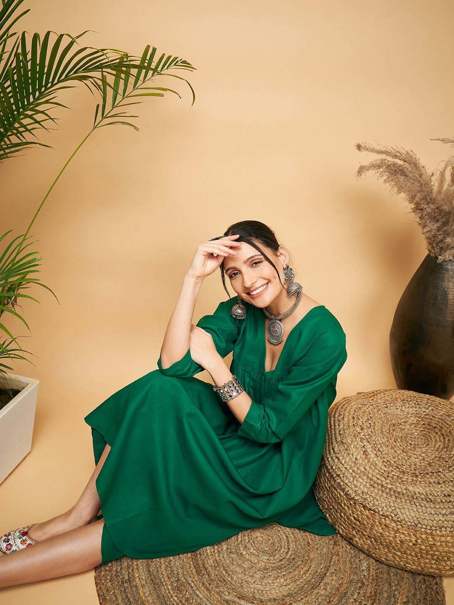 Inweave Green A Line Kurta