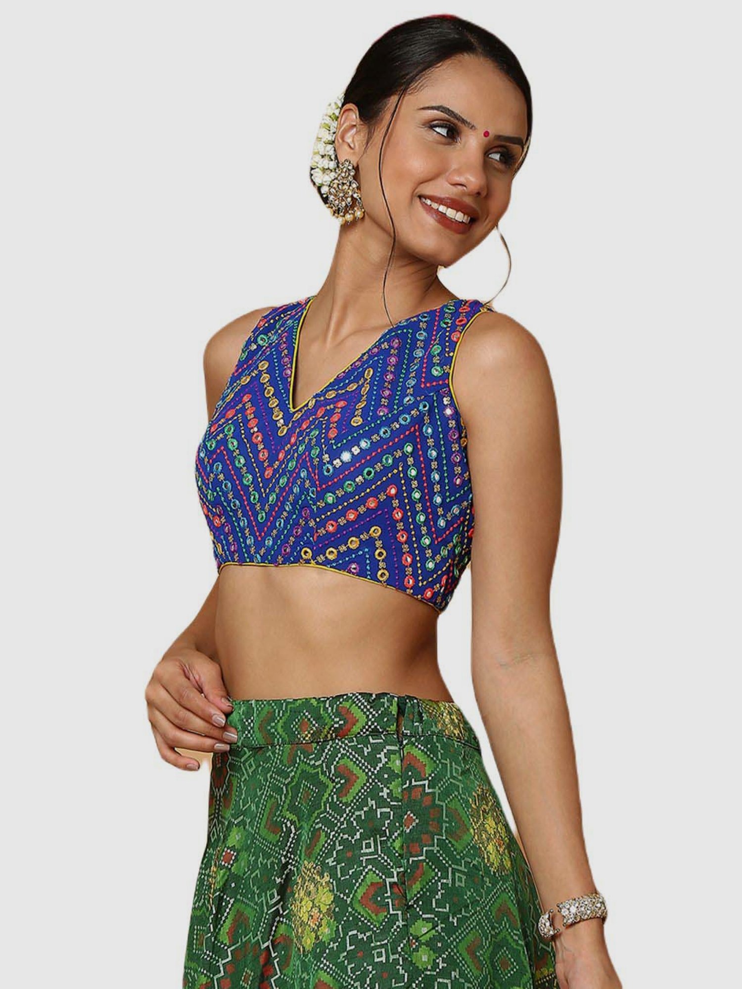 Salwar Studio Royal Blue Embroidered Readymade Blouse