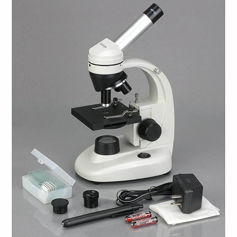 M135C2LPB10 Compound Monocular Microscope WF10x and WF25x widefield eyepieces 40x1000x Magnification Brightfield Upper and Lower LED Illumination Plain Stage Cordless Operation with Rechargeable