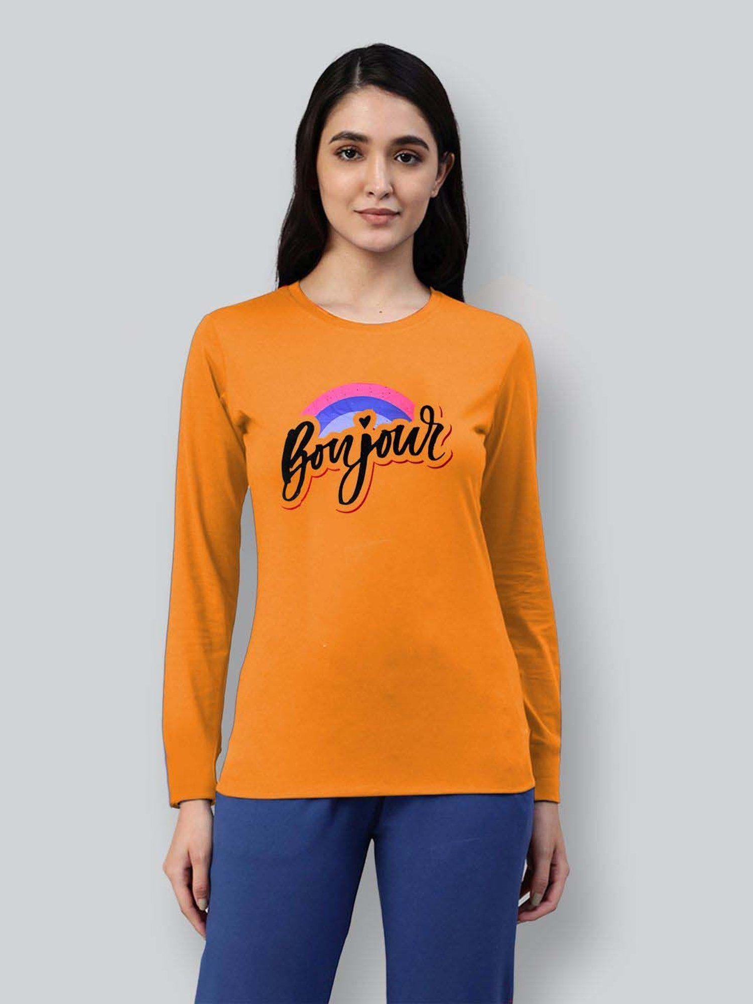 Lyra Mustard Cotton Printed T-Shirt