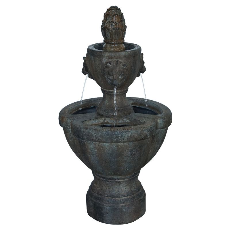 16.4" x 16.4" x 32" Lion Head Outdoor Fountain - Dark Gray - Pure Garden