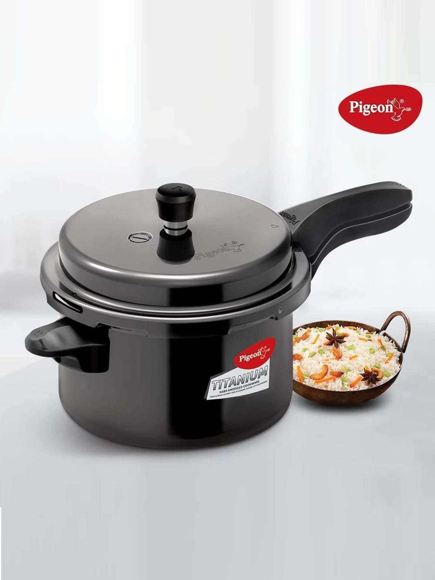 Pigeon Black Aluminium 21 cm Induction Friendly Pressure Cooker With Outer Lid (3 L) - Set of 1
