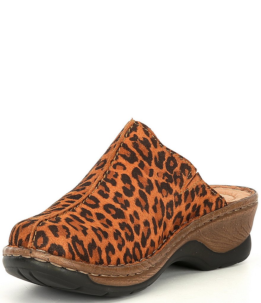 Josef Seibel Cat 51 Leopard Leather Clogs
