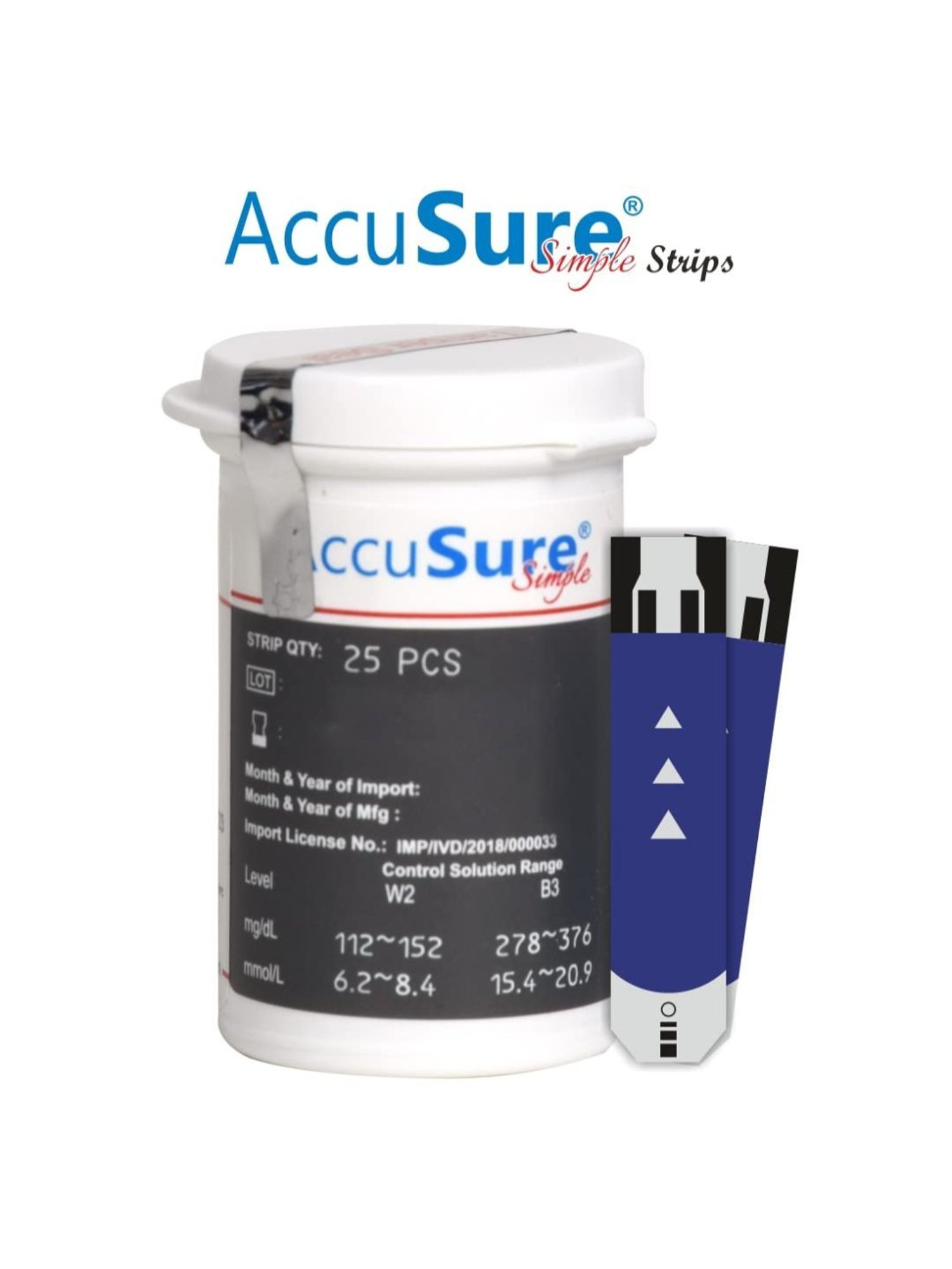 AccuSure Simple Glucometer Test Strips, Pack of 1 | 25 Glucometer Strips