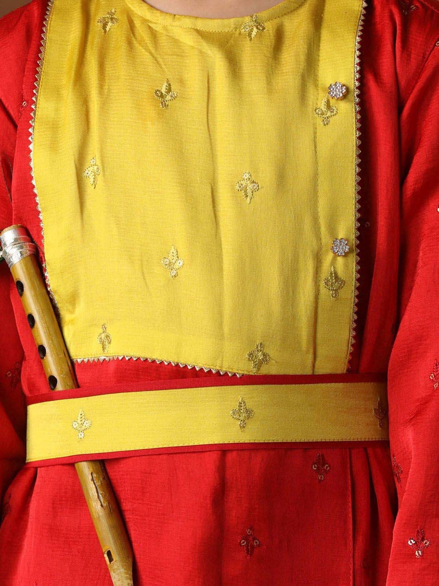 VASTRAMAY Boys Red & Cream Embroidery Full Sleeves Kurta Sets