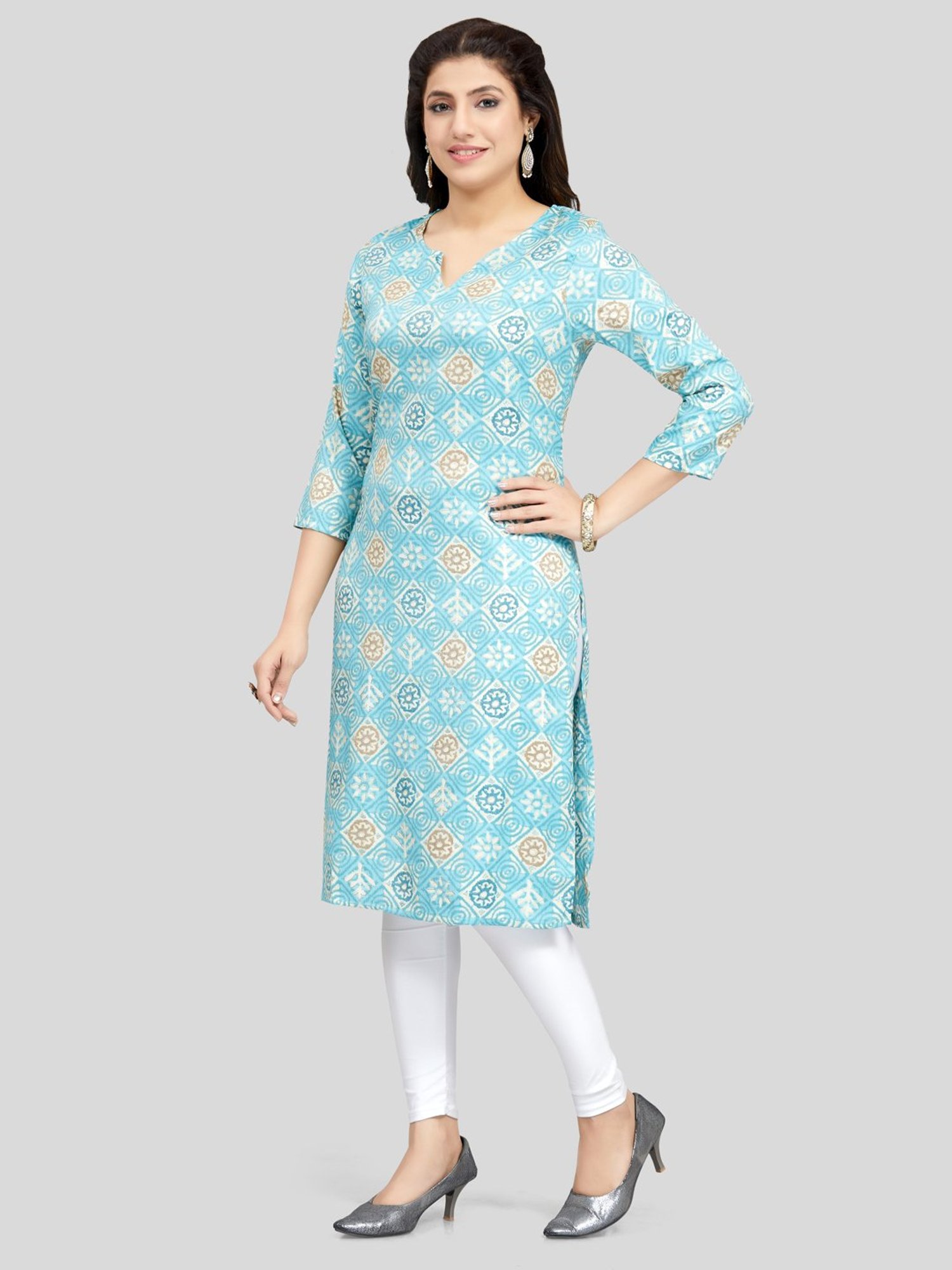 Saree Swarg Blue Printed Straight Kurta