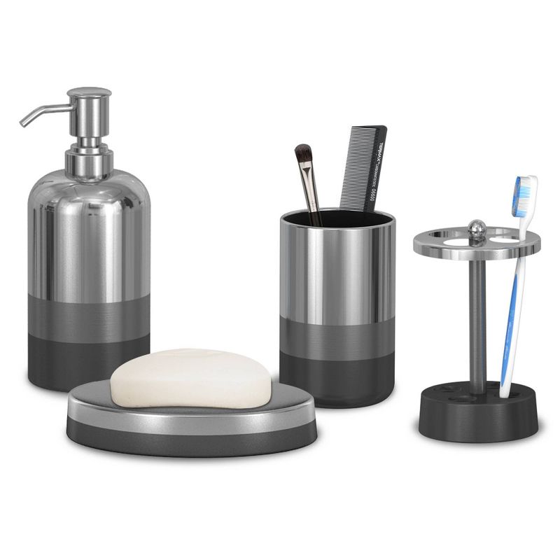 4pc Triune Metal Bath Accessory Set For Vanity Counter Tops Silver - Nu Steel