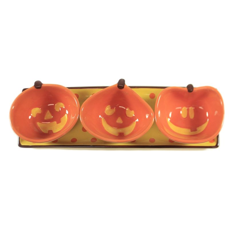 Tabletop Jack O Lantern Condiment Serving Set Halloween Boston Warehouse Trading Corp  -  Serving Platters