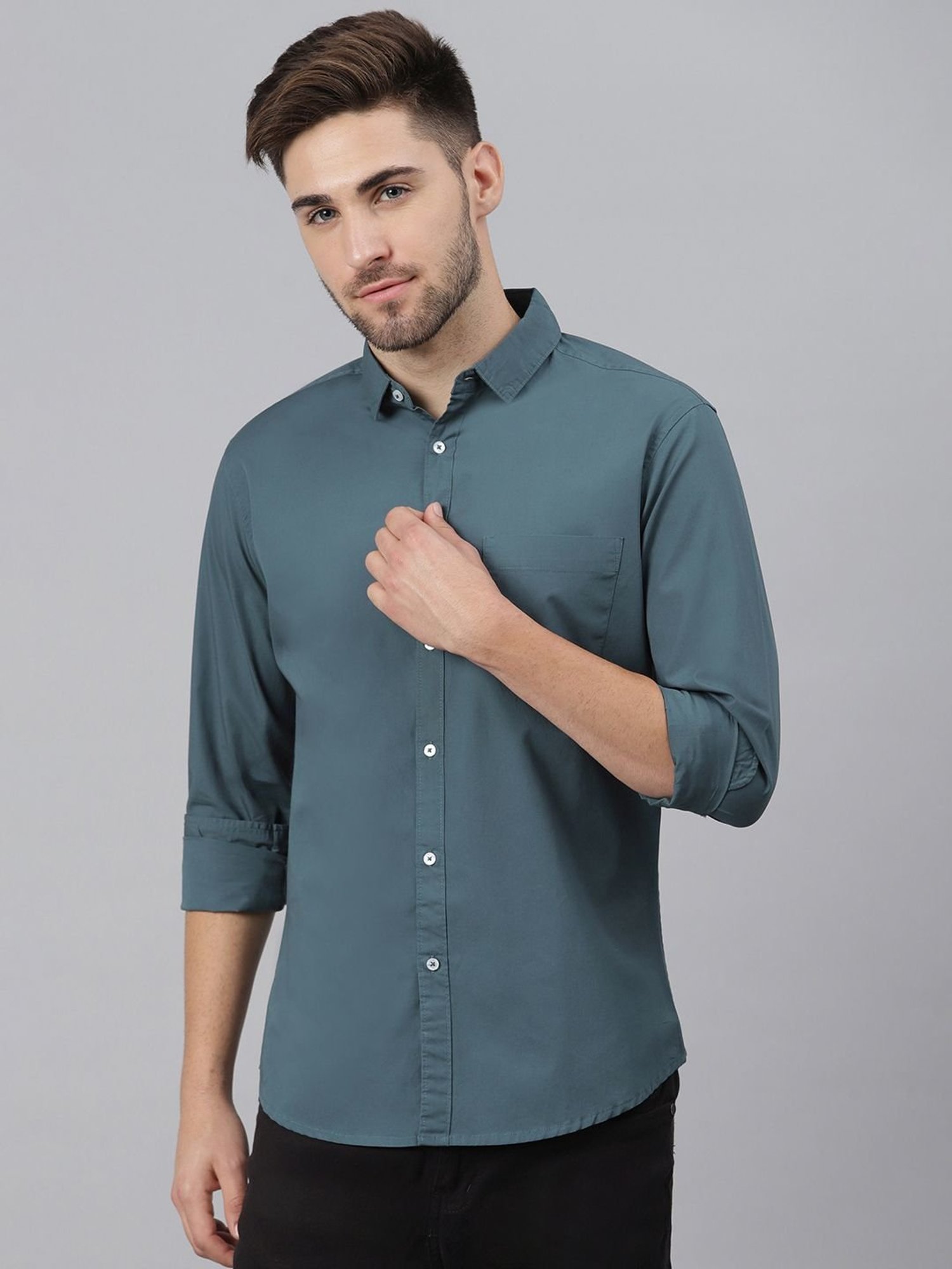 Dennis Lingo Grey Cotton Slim Fit Shirt