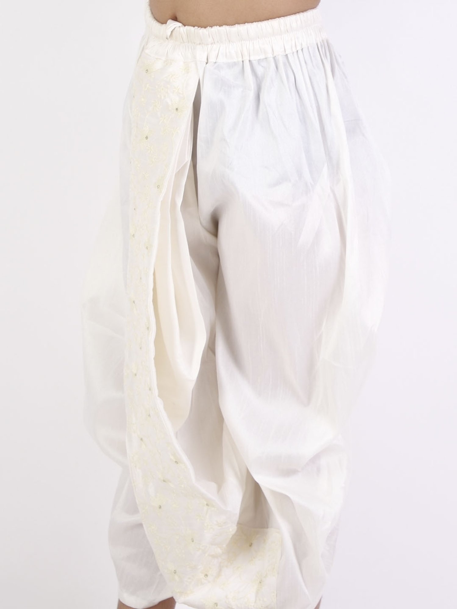 VASTRAMAY Kids White Embroidered Dhoti