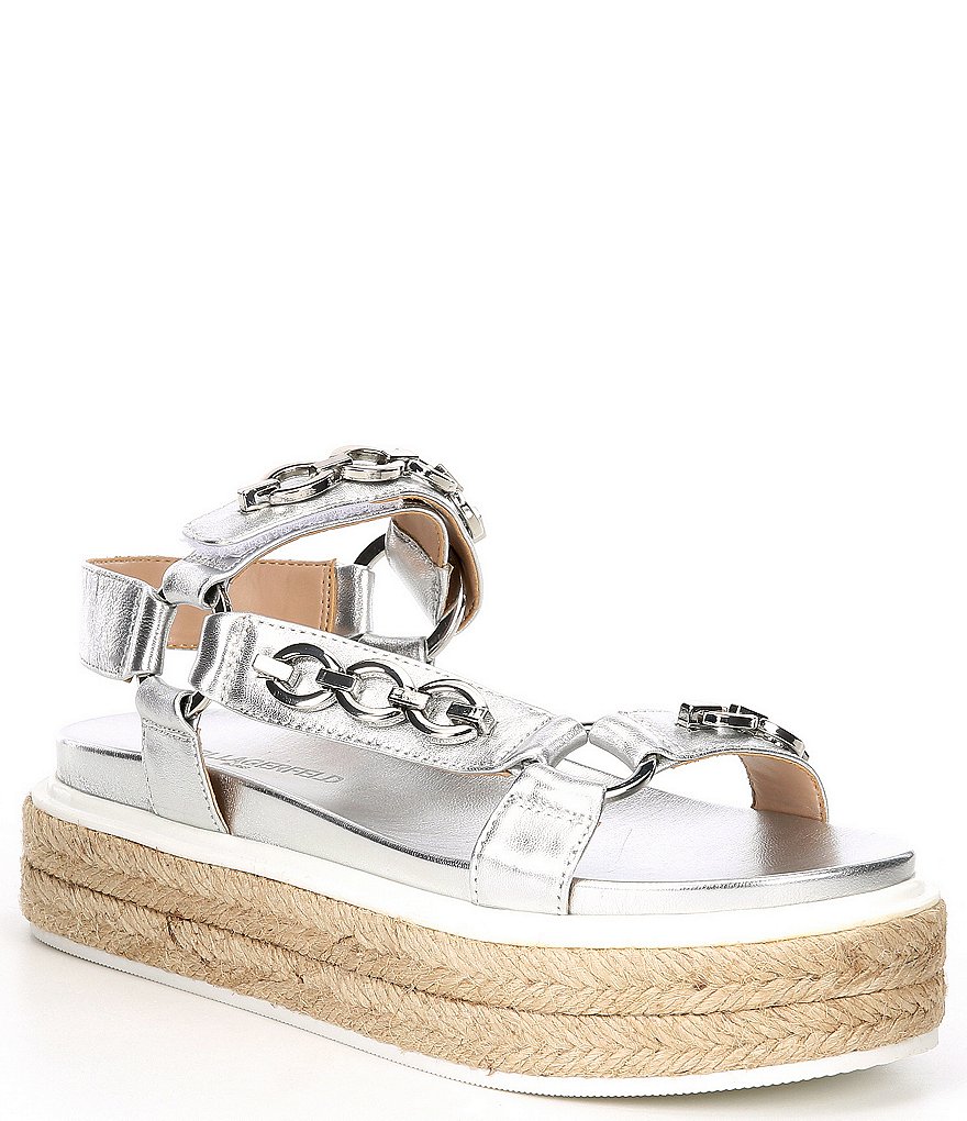 KARL LAGERFELD PARIS Palma Chain Detail Leather Platform Espadrille Sandals