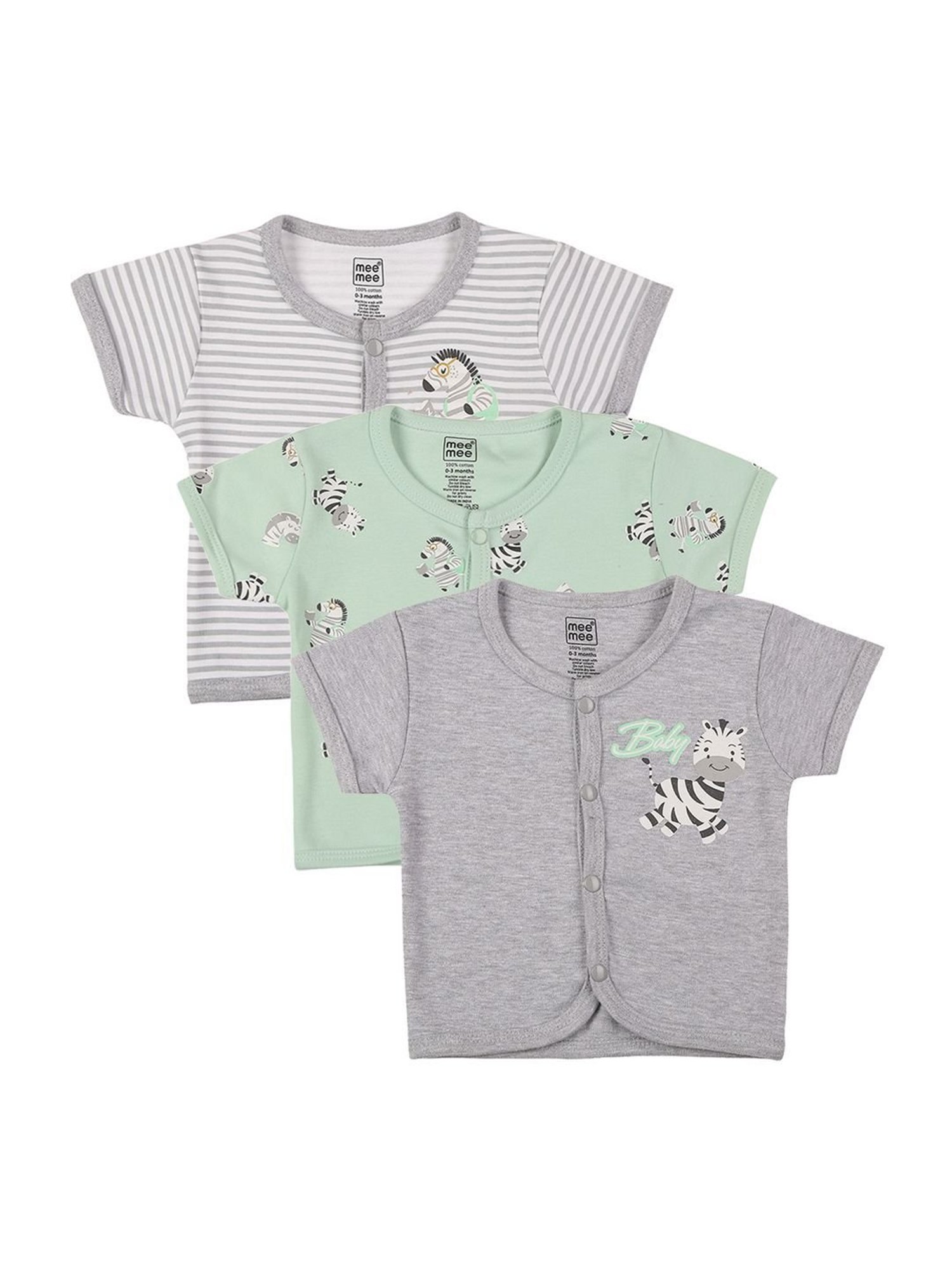 Mee Mee Kids Green & White Cotton Printed Jabla (Pack of 3)