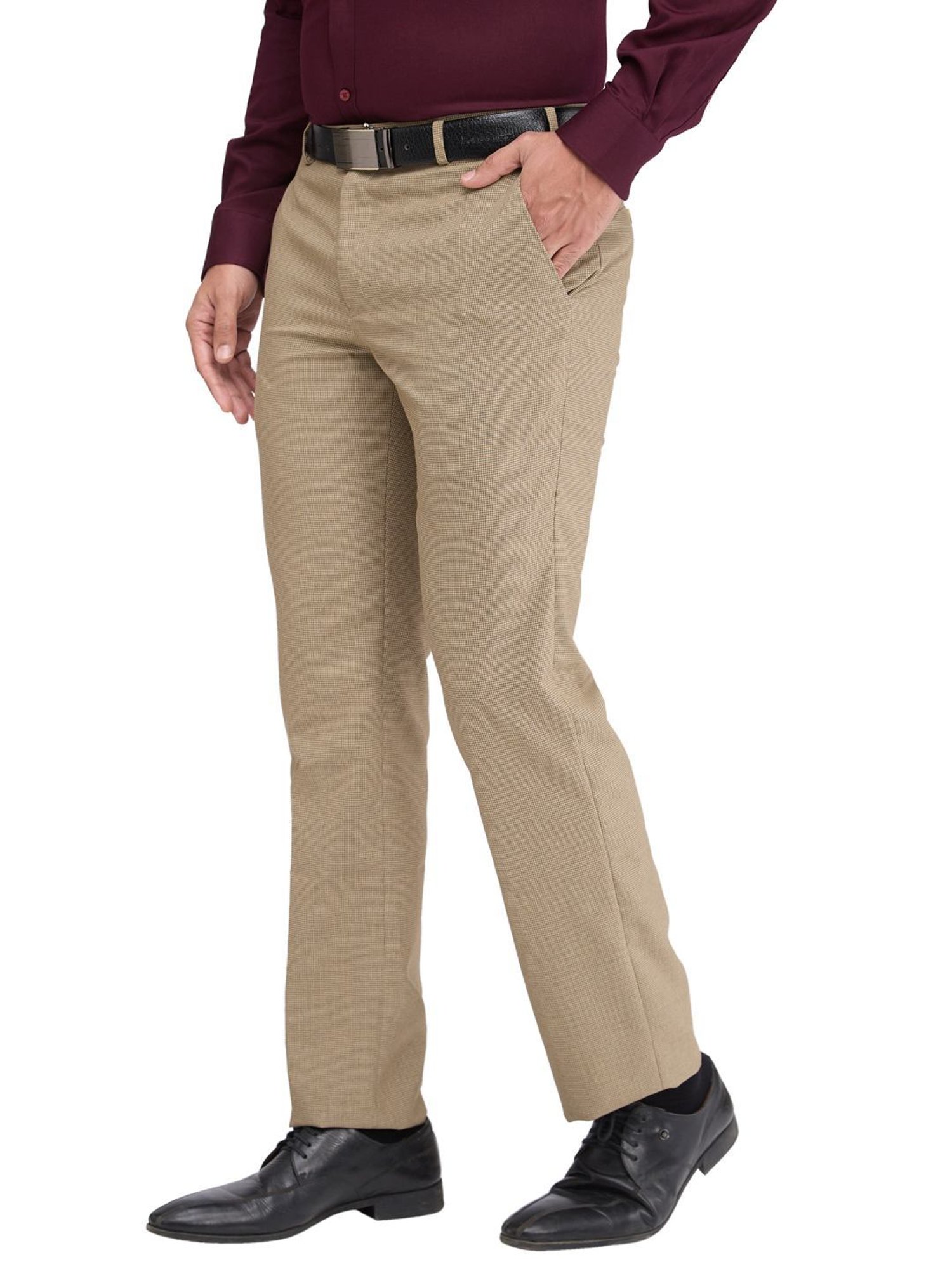 Park Avenue Brown Regular Fit Self Pattern Trousers