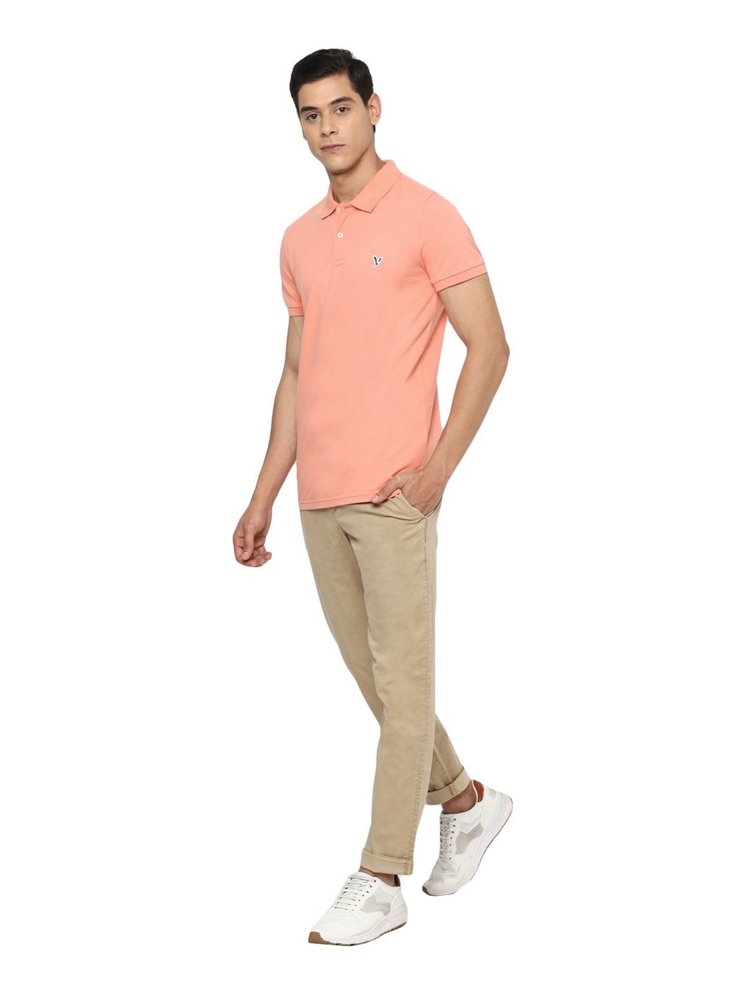 American Eagle Peach Cotton Slim Fit Polo T-Shirt