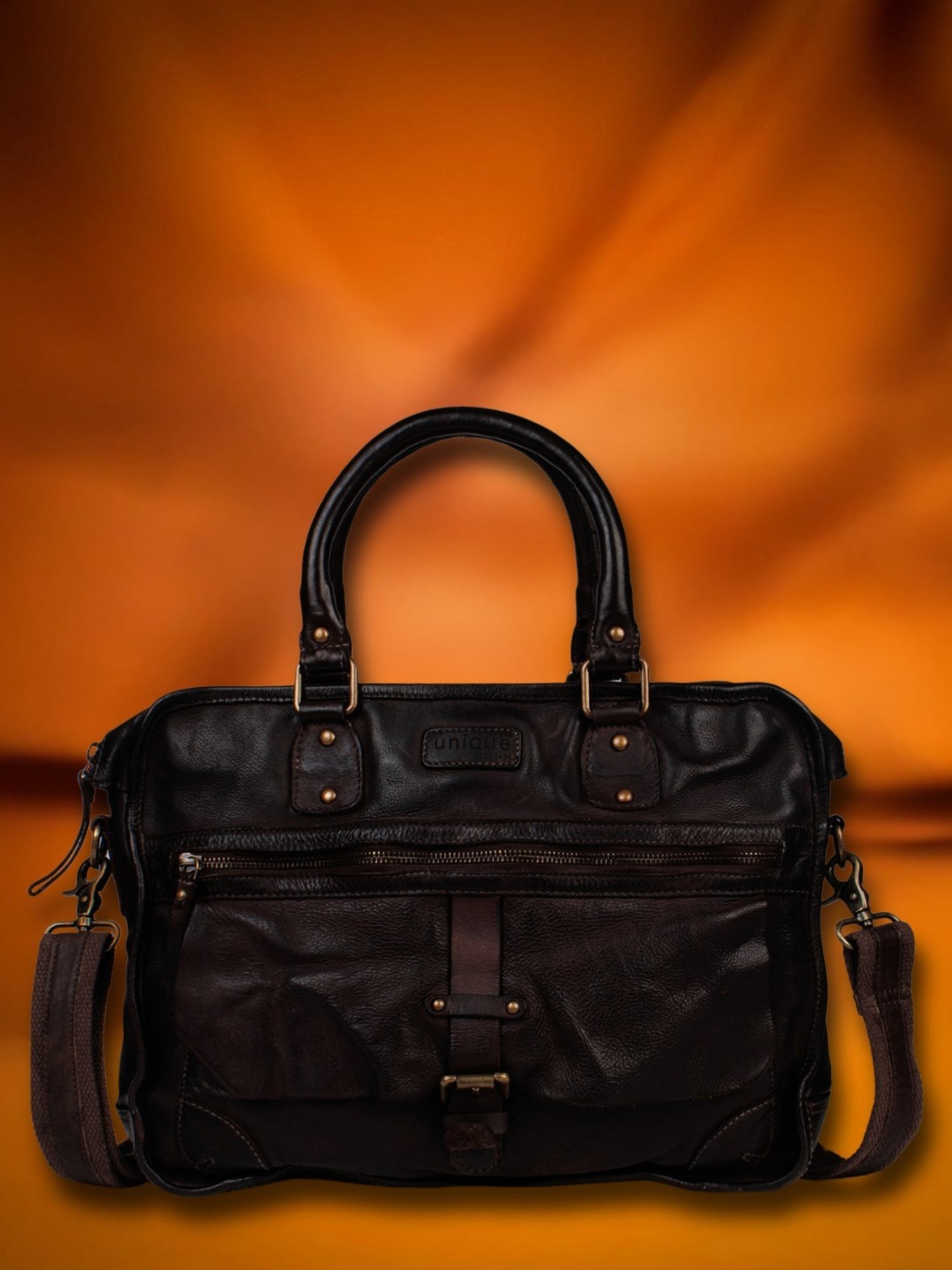 Art N Vintage Noah Brown Leather Solid Large Laptop Messenger Bag