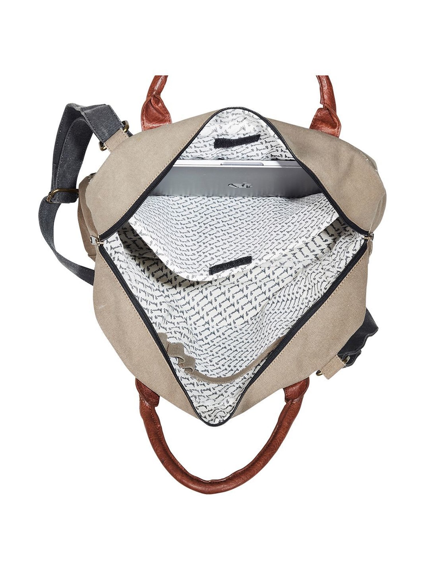 Mona B Beige Canvas Large Messenger Bag