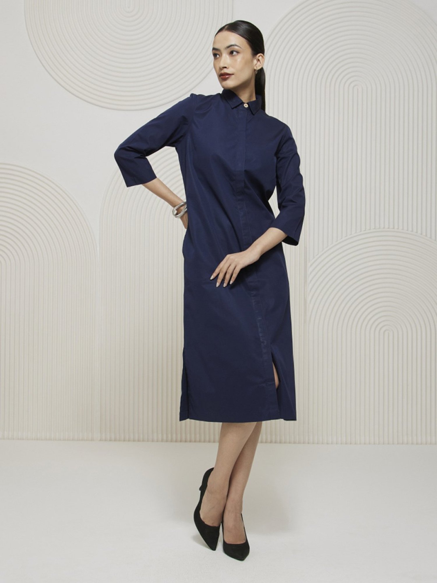 Artagai Navy Polin Elevated Basics Shirt Dress with Concealed Placket