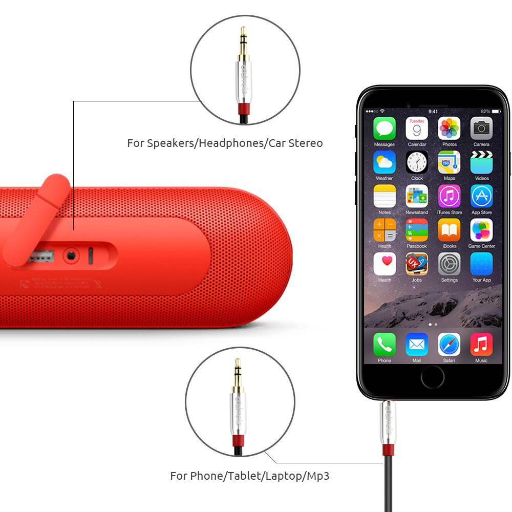 AUX Cable [ 2/Pack 4ft/1.2M - Copper Shell, Hi-Fi Sound Quality] - 3.5mm Audio Cable Male to Male / Auxiliary Cable / Aux Cord for Car Stereos, iPod, iPhone, Beats, Skullcandy and More (Black)