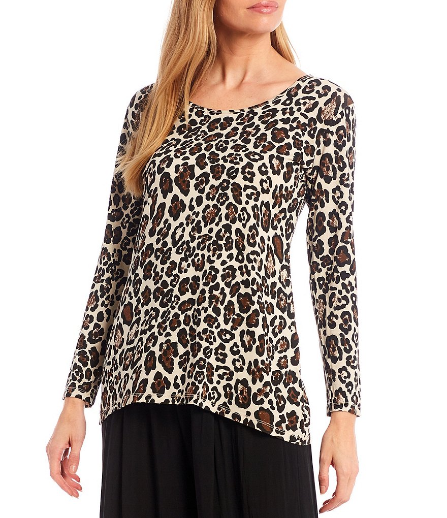 M Made in Italy Long Sleeve Jewel Neck Knit Top