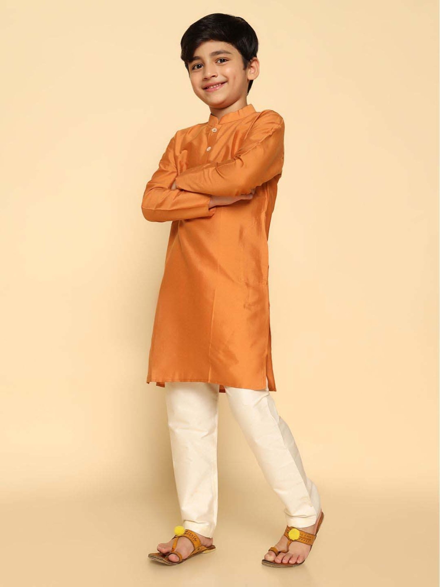KISAH Kids Yellow & White Regular Fit Full Sleeves Kurta Set