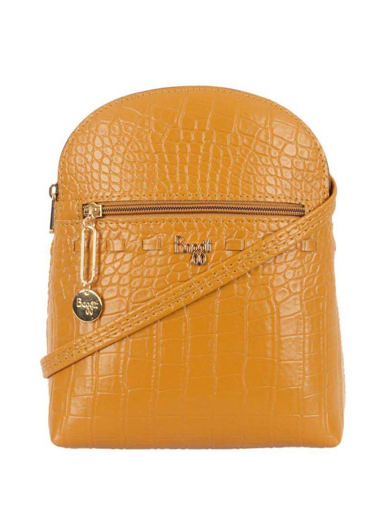 Baggit Mustard PVC Textured Backpack - 3.23 Ltrs