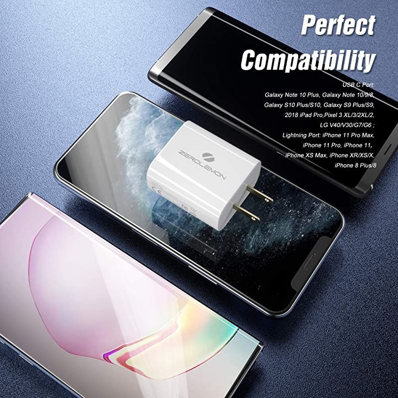 USB C Wall Charger,  18W Type C PD 3.0 Power Delivery Charger, Fast Charging for iPad Pro, AirPods Pro, iPhone 12/12 Pro, iPhone 11 Pro Max/Xs Max, Galaxy Note 20 Ultra/ S20-1 Pack