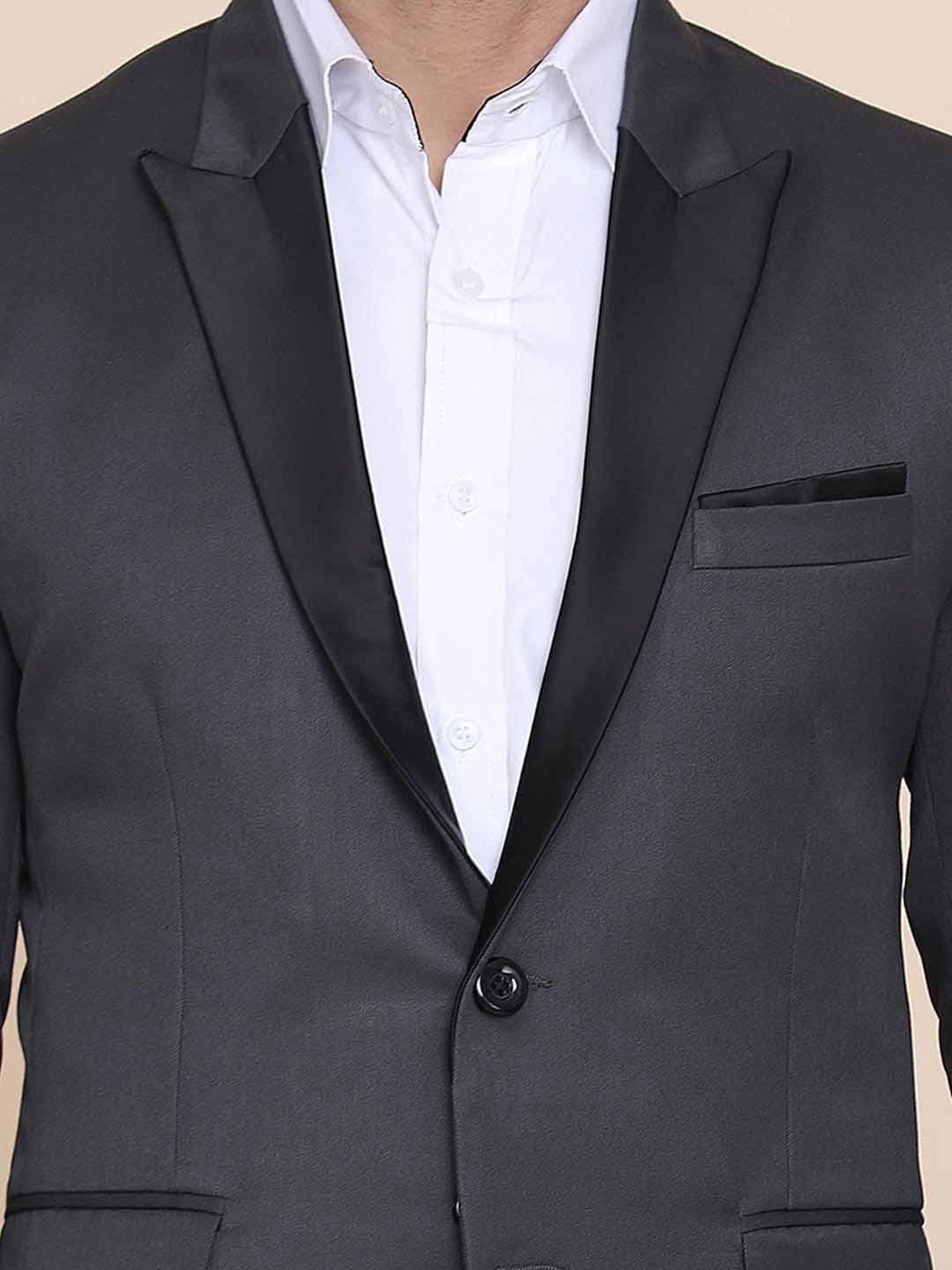 TAHVO Grey Cotton Slim Fit Blazer