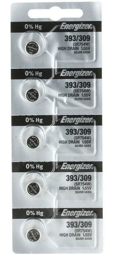5 Pcs Energizer 393 / 309 SR754W AG5 LR754 SR48 LR48 193 Silver Oxide Battery