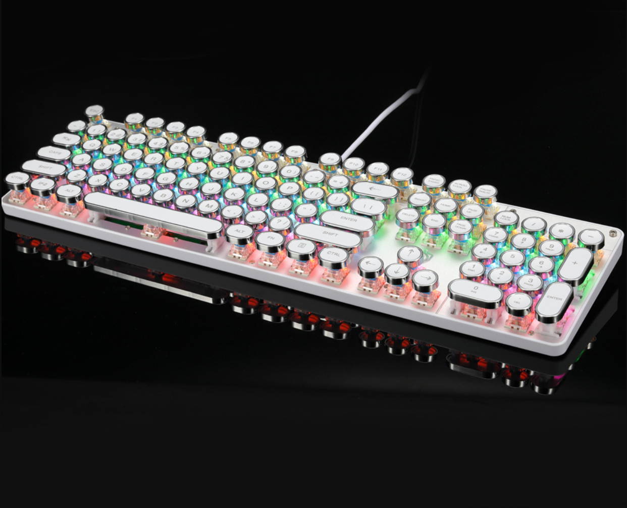 Mechanical Gaming Keyboard with RGB Backlit Blue Switch 104 Keys Anti-Ghosting Mechanical Gaming Keyboard, Retro Keycaps Light Up Keyboard, Metal Panel Wired USB for PC and Laptop