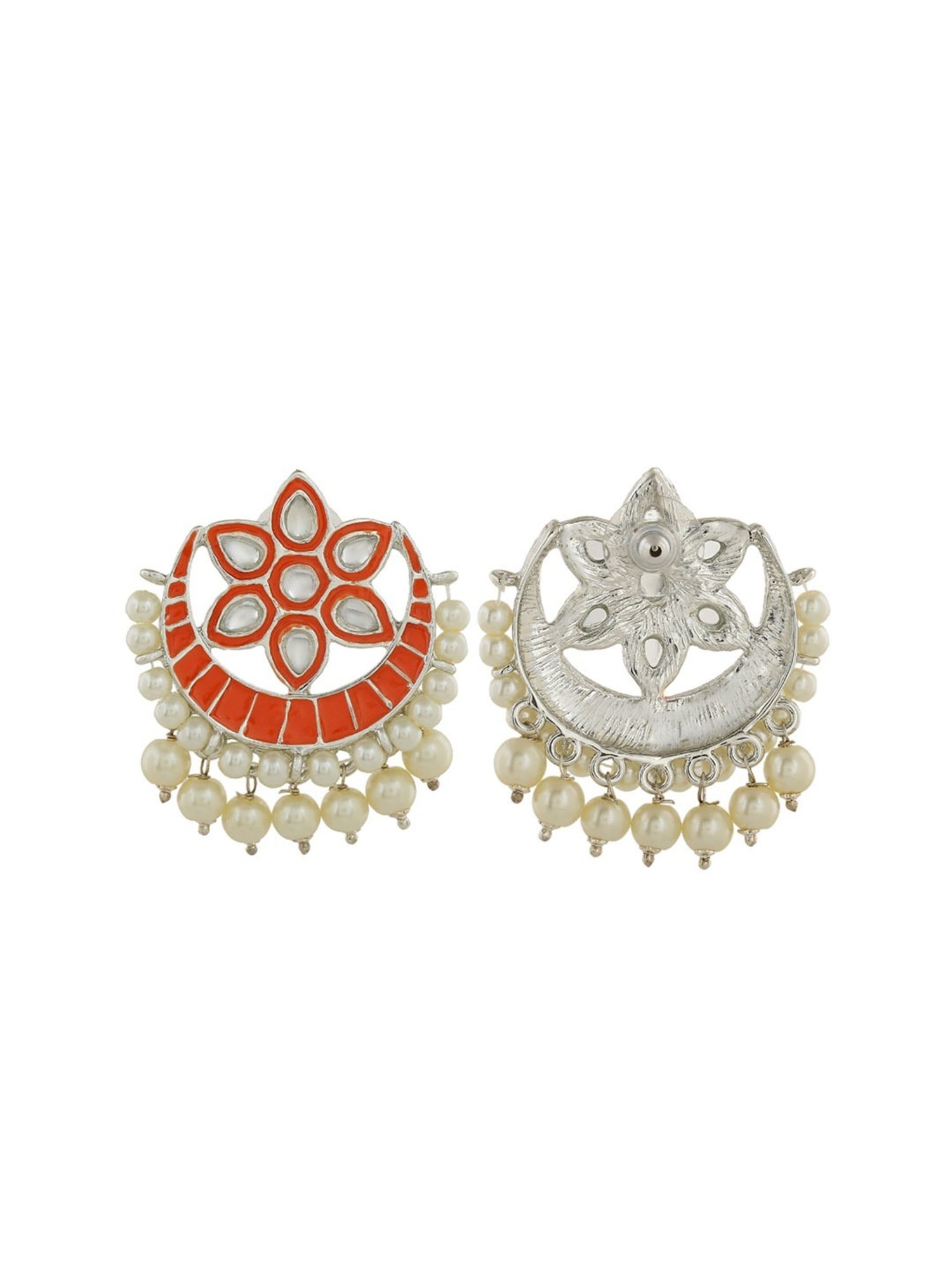 Estele Rhodium-Plated Ravishing Kundan Drop Earrings