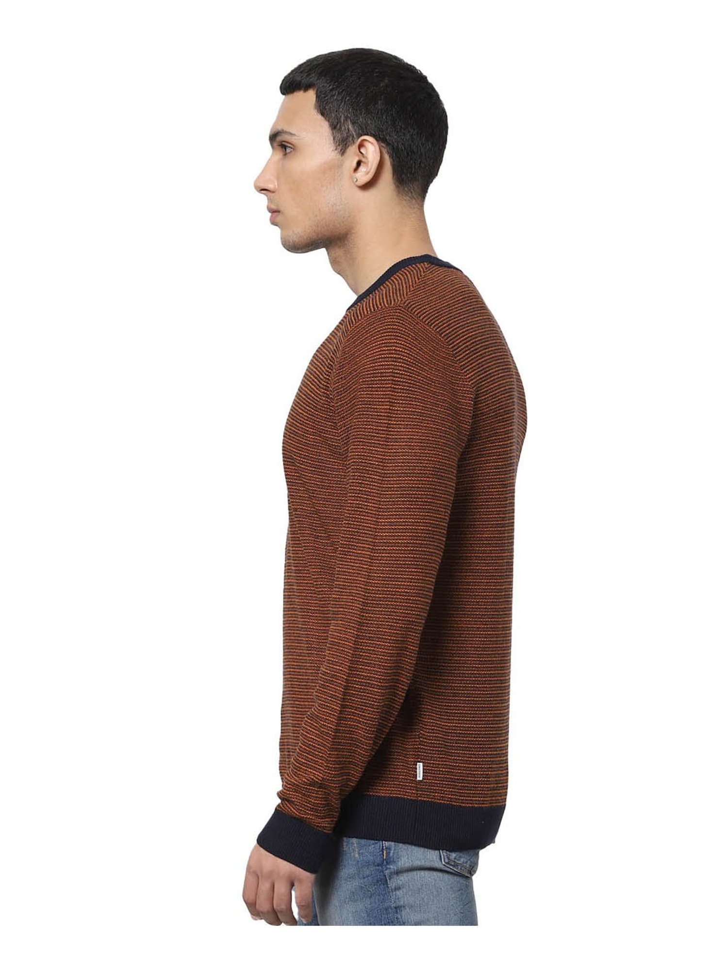 Jack & Jones Brown Self Striped Sweater