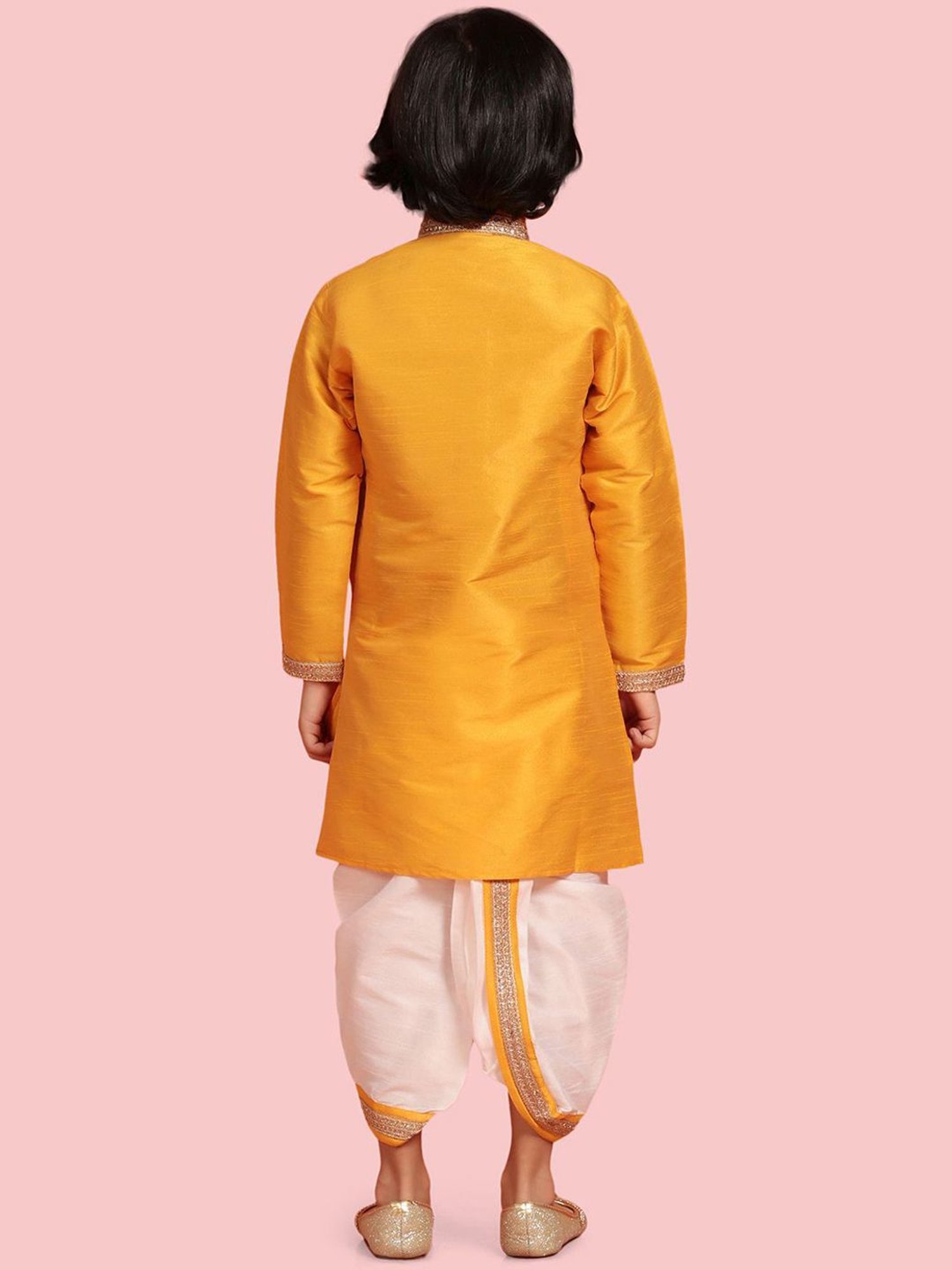 AJ Dezines Kids Yellow & White Embroidered Full Sleeves Kurta Set