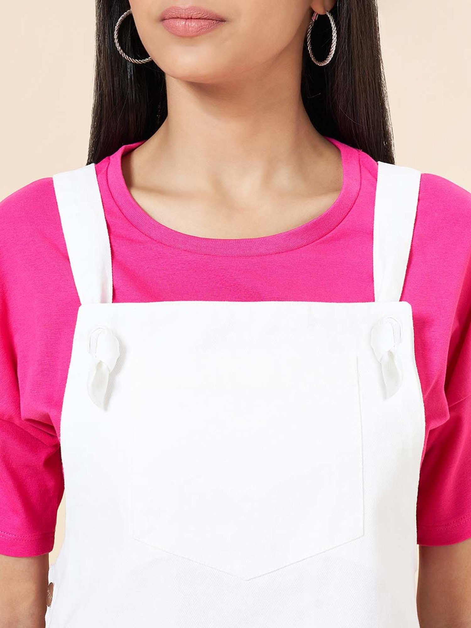 Coolsters by Pantaloons Kids White & Pink Cotton Regular Fit Dungaree Set