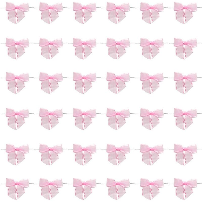 Bright Creations 36 Pack Pink Organza Bow Twist Ties for Gift Bags Decoration (4 x 3.5 in)