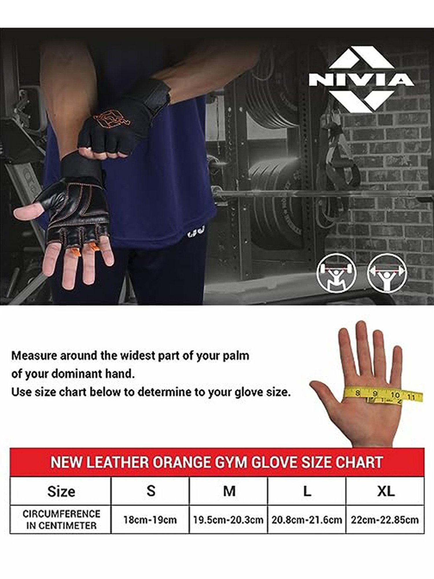 Nivia Leather Weightlifting Gym Gloves (Black) Size - XL