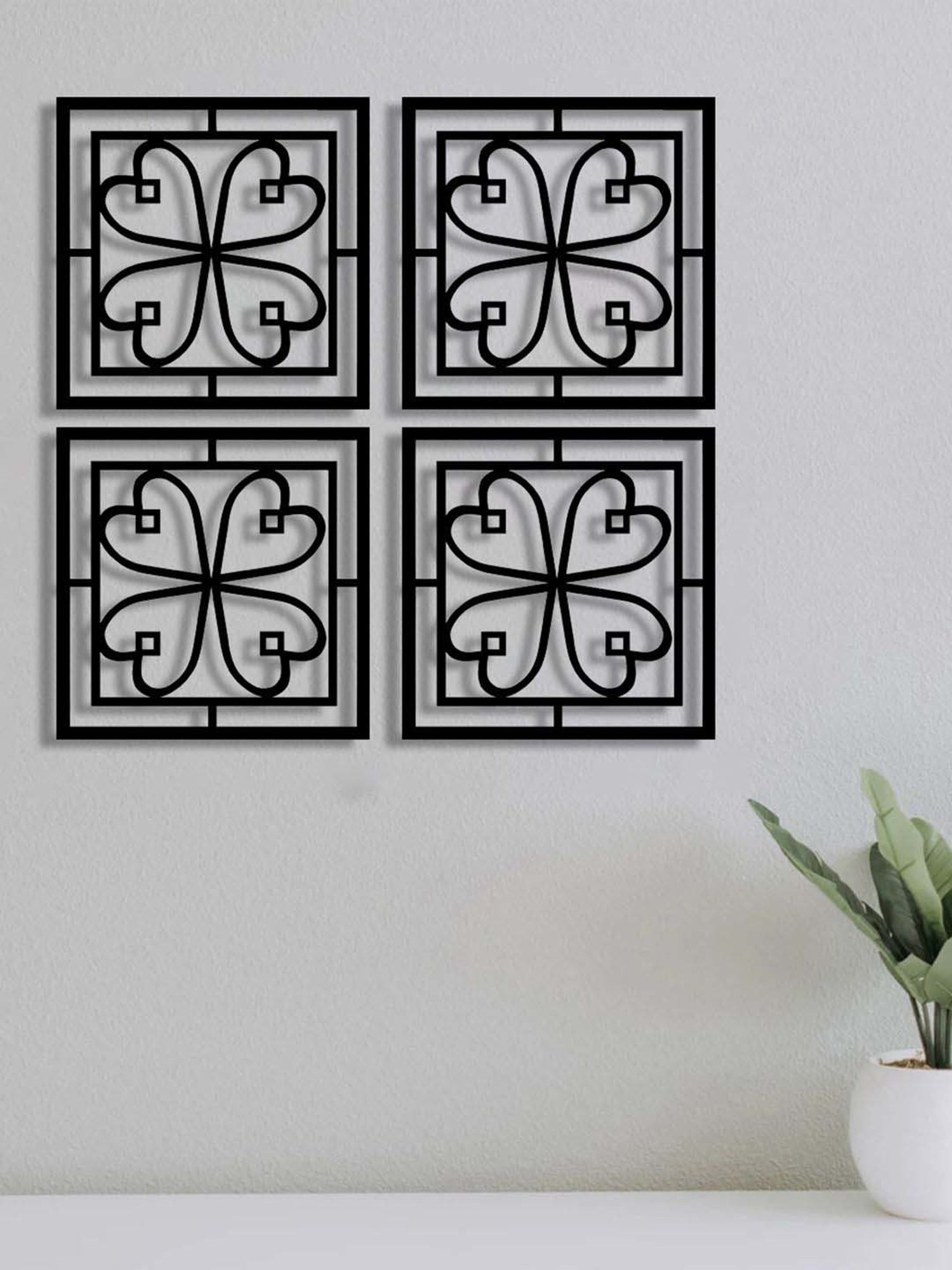 Art Street Black Mdf Jharokha Jali Square Hanging Ornaments Wall Art - Set of 4