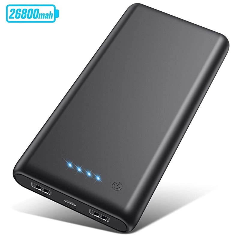 Charger 26800mAh?2020 Upgrade High Capacity?Power Bank Ultra Compact External Battery Pack Backup with 4 LED Lights,Dual USB Ports High-Speed Charging for Cell Phones, Tablet and More (Black)