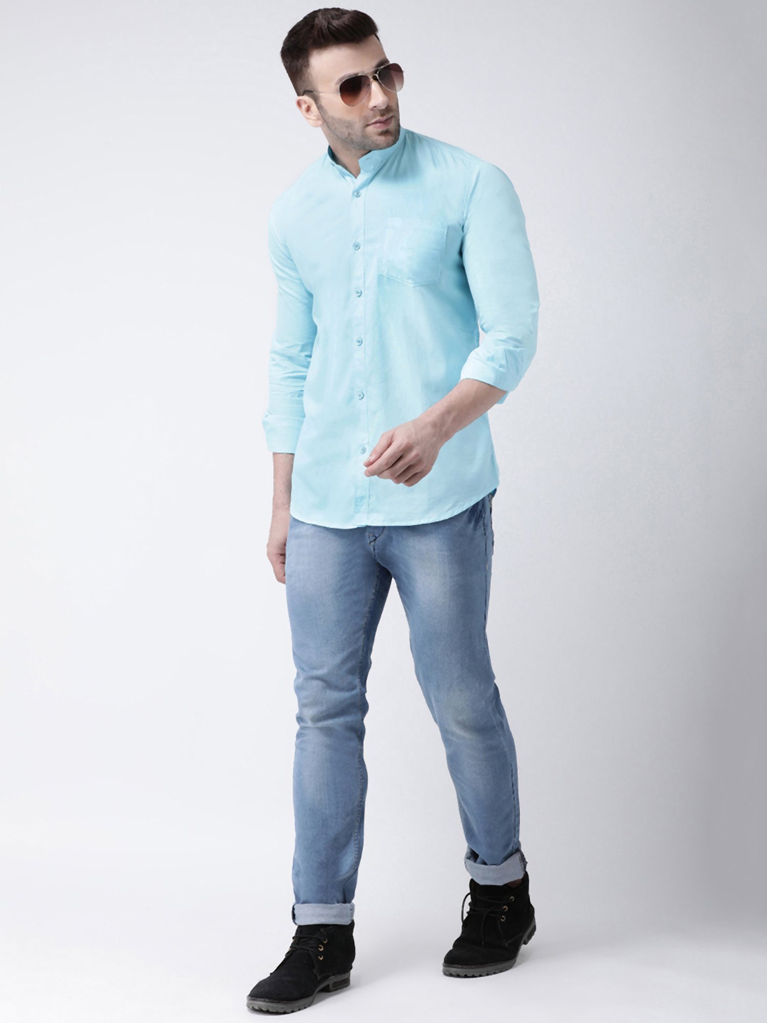 Hangup Plus Sky Blue Slim Fit Pure Cotton Shirt
