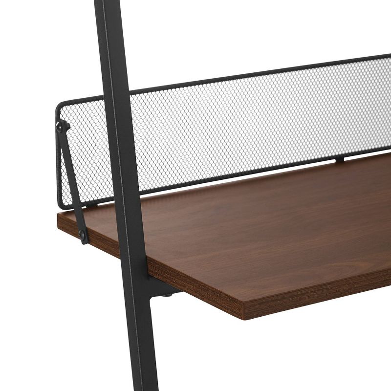 64" Urban Industrial Metal and Wood Leaning Wall Shelf Dark Walnut - Saracina Home