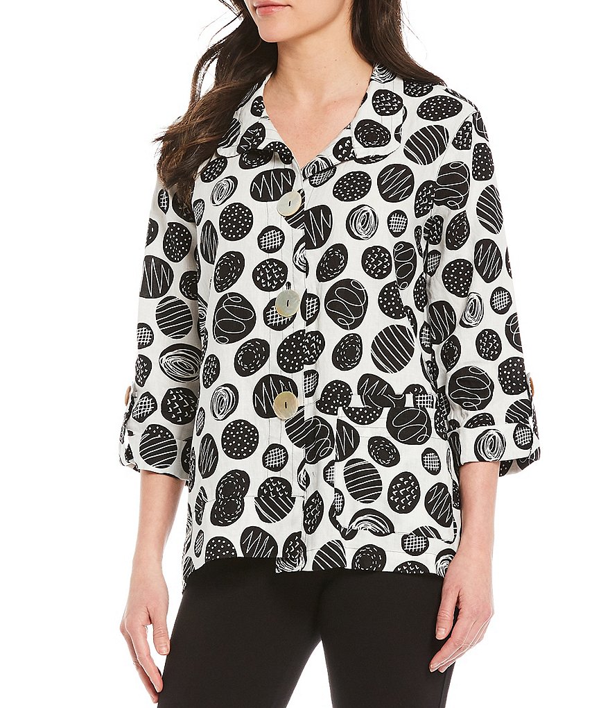 Ali Miles Large Button Front Linen Pocket Blouse