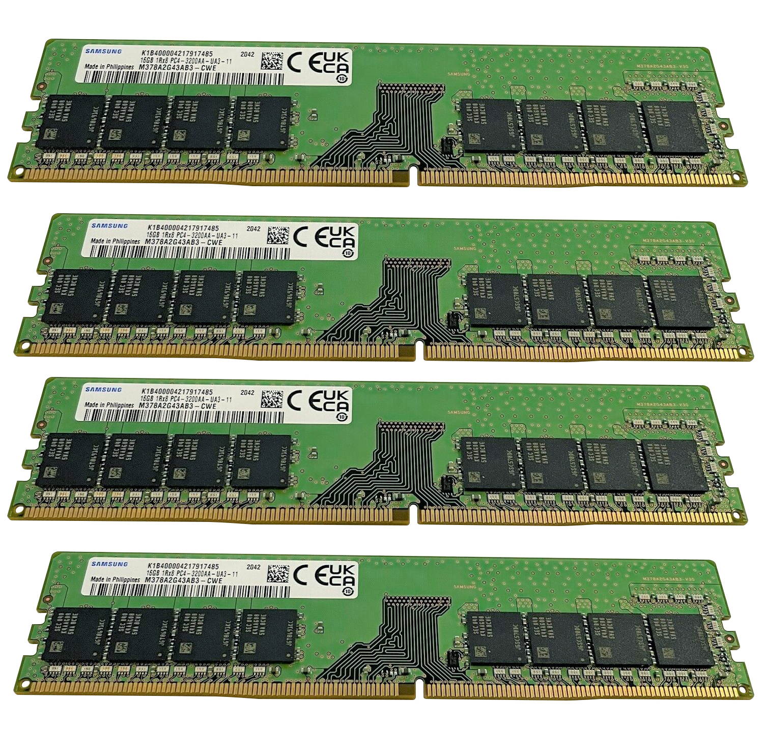 Samsung 64GB(4X16GB) DDR4 UDIMM 3200 MHz PC4-25600 DIMM Desktop Memory RAM M378A2G43AB3-CWE