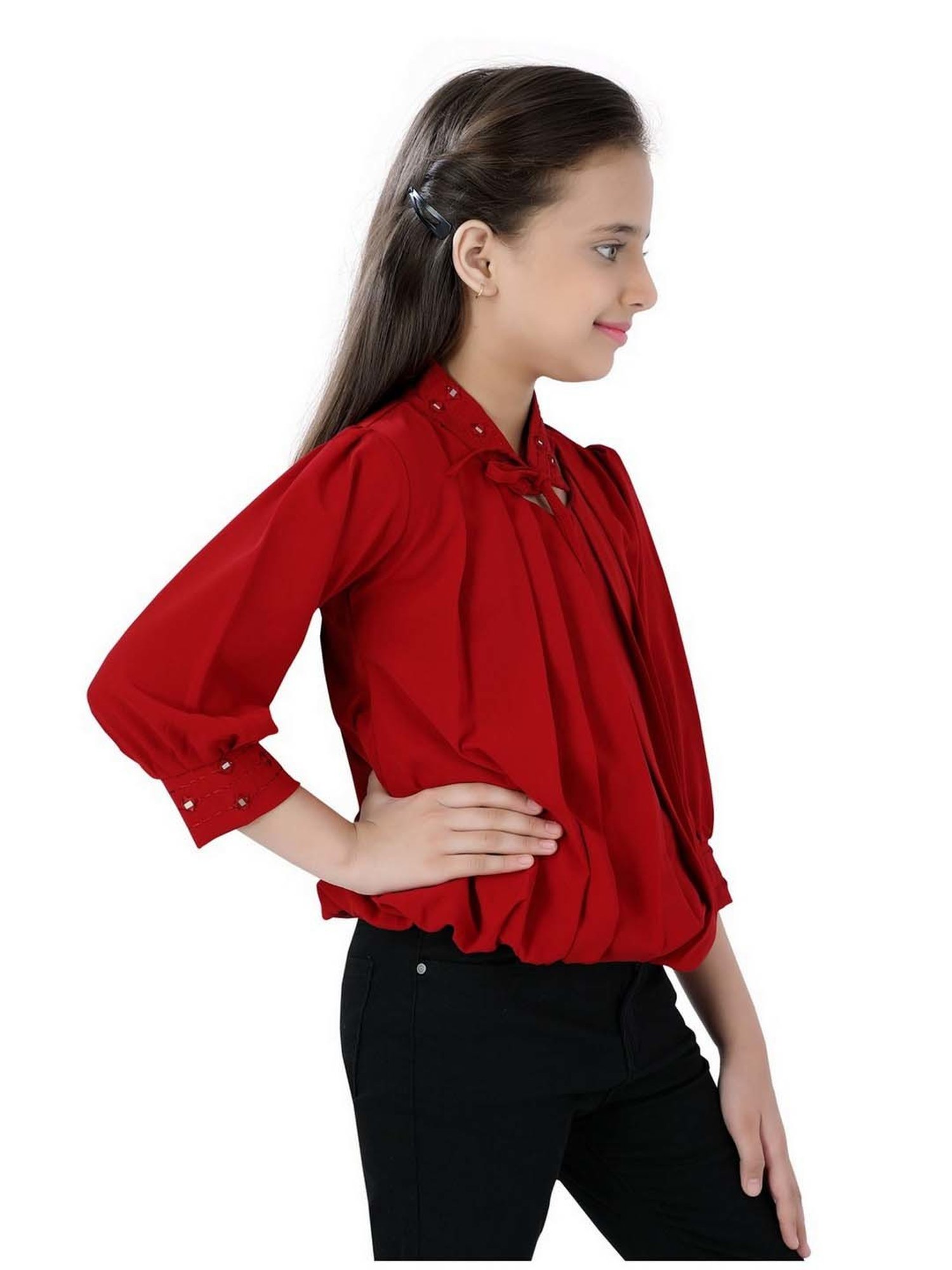 poplins Kids Maroon Cotton Regular Fit Top