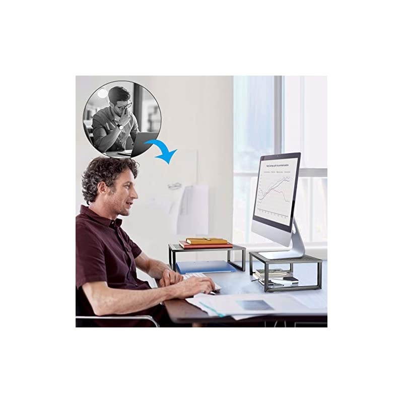 2 Pack-  Monitor Stand Riser, Metal Desk Organizer Stand with Anti-Slip Suction Cup for Laptop, Computer, iMac, Pc, Printer, Black