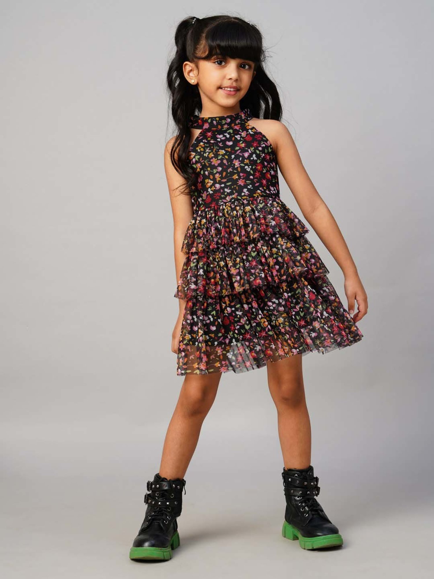 Lil Drama Kids Black Printed Dress